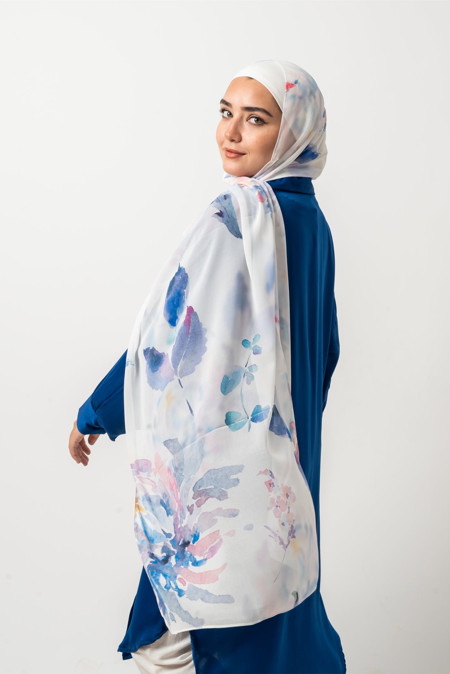 Azure Blossom Chiffon Scarf