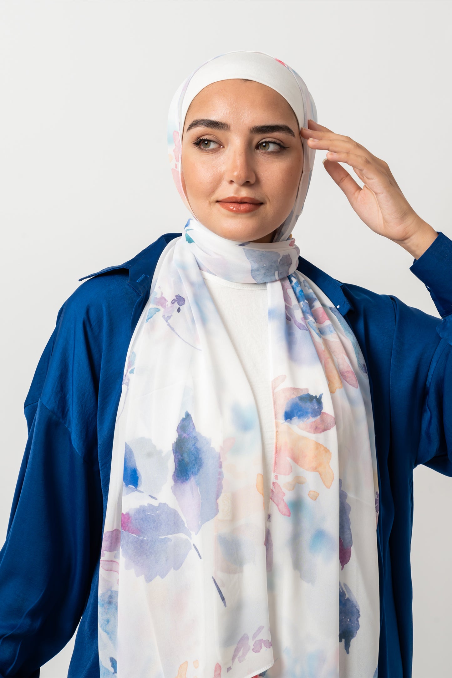 Azure Blossom Chiffon Scarf