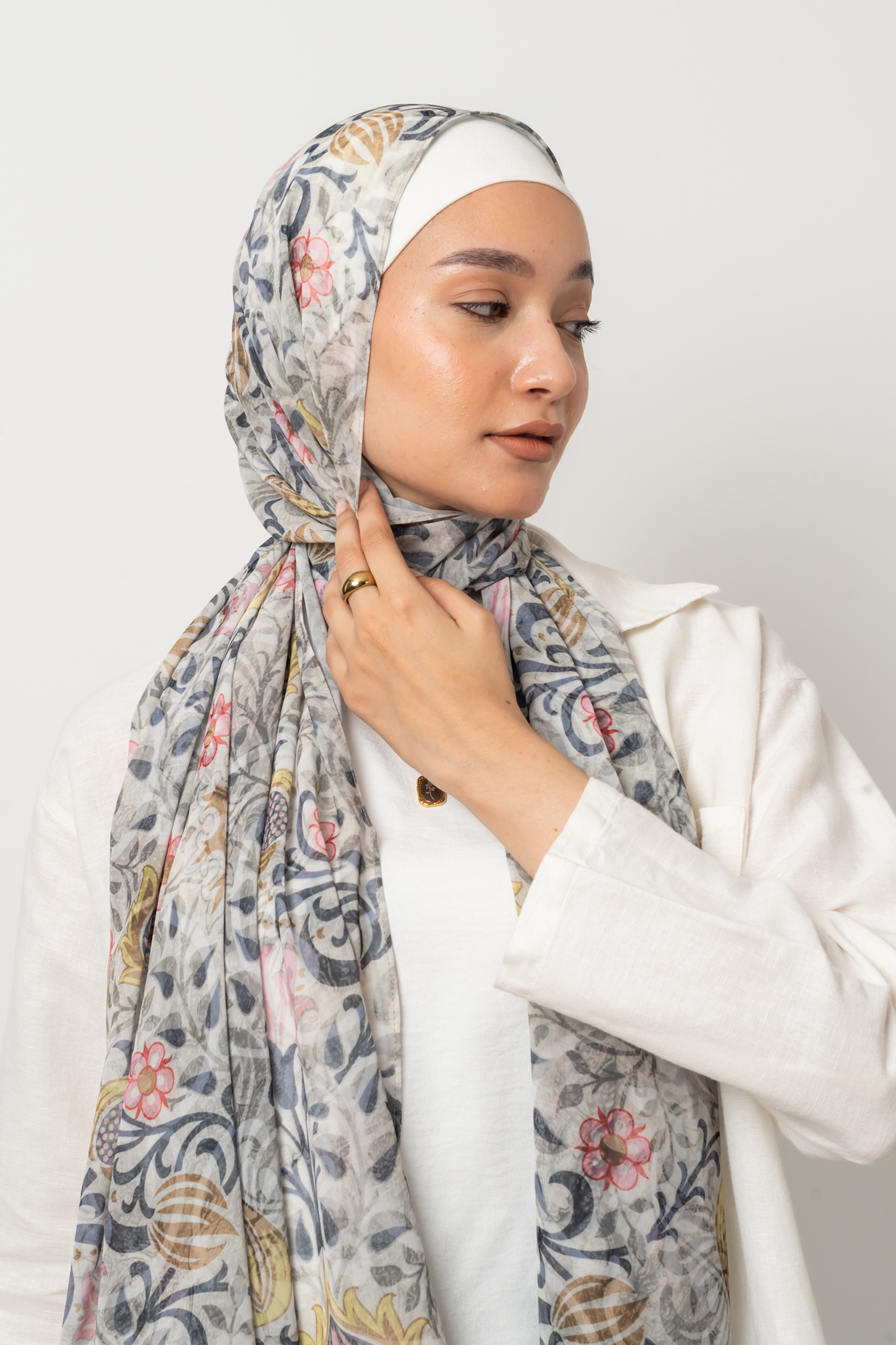 Grey Blossom Chiffon Scarf