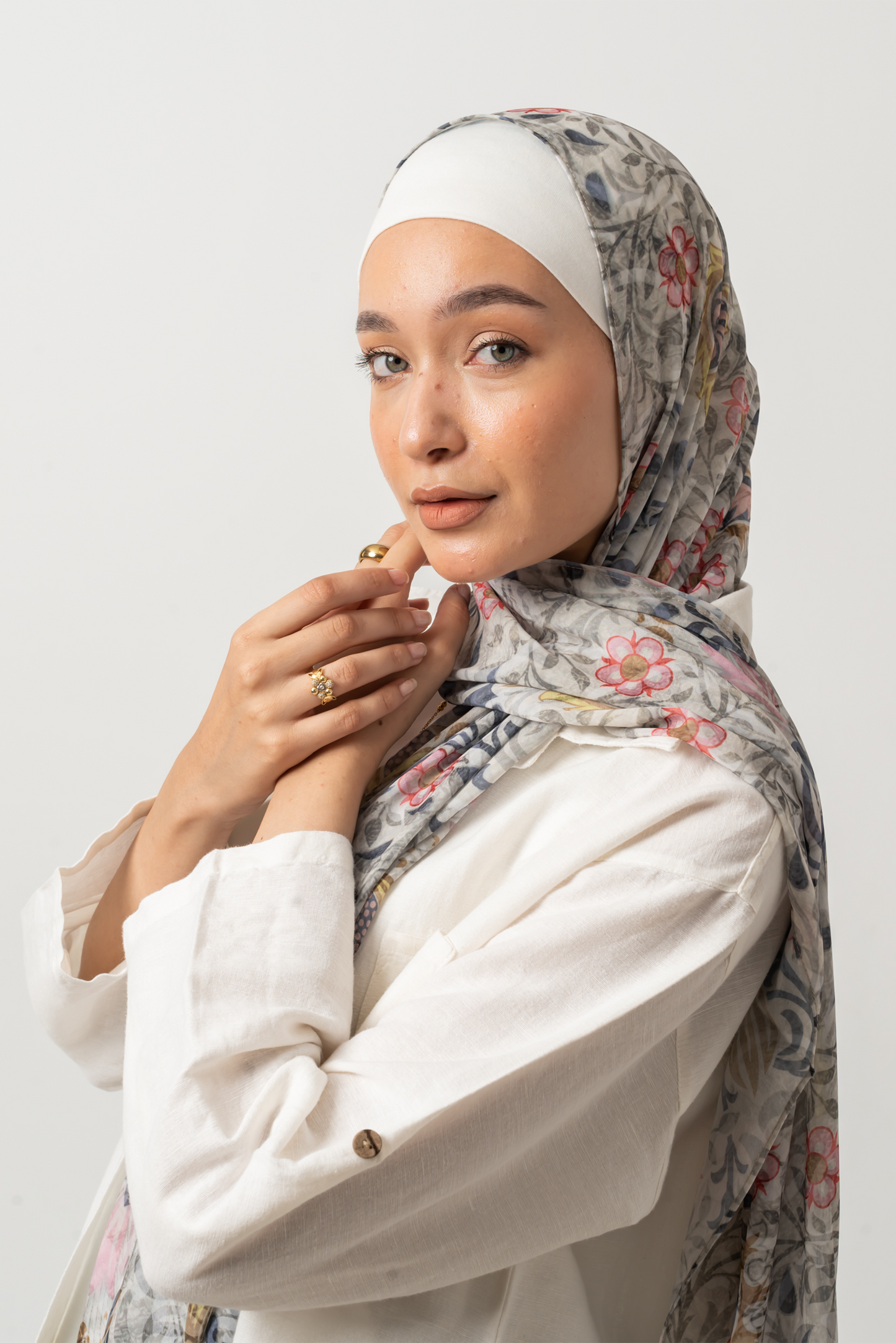 Grey Blossom Chiffon Scarf