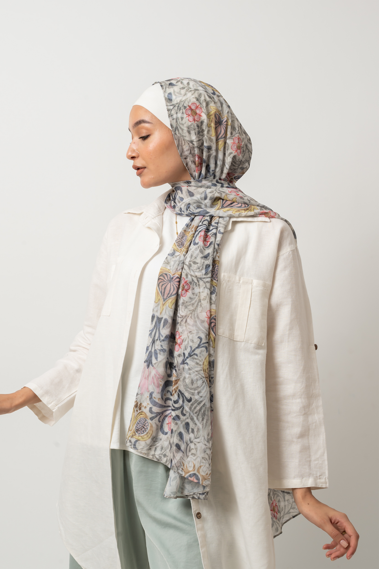 Grey Blossom Chiffon Scarf