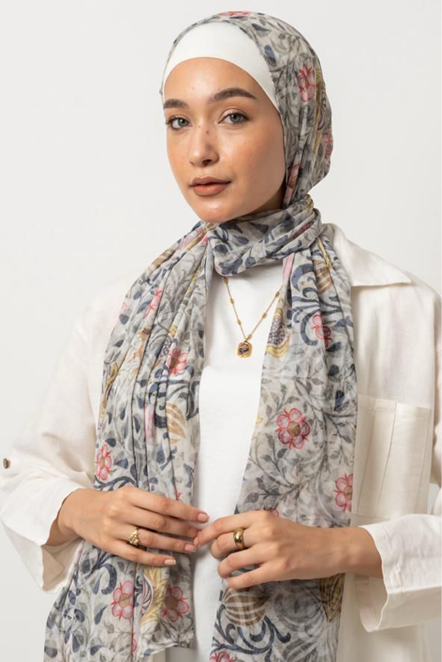 Grey Blossom Chiffon Scarf