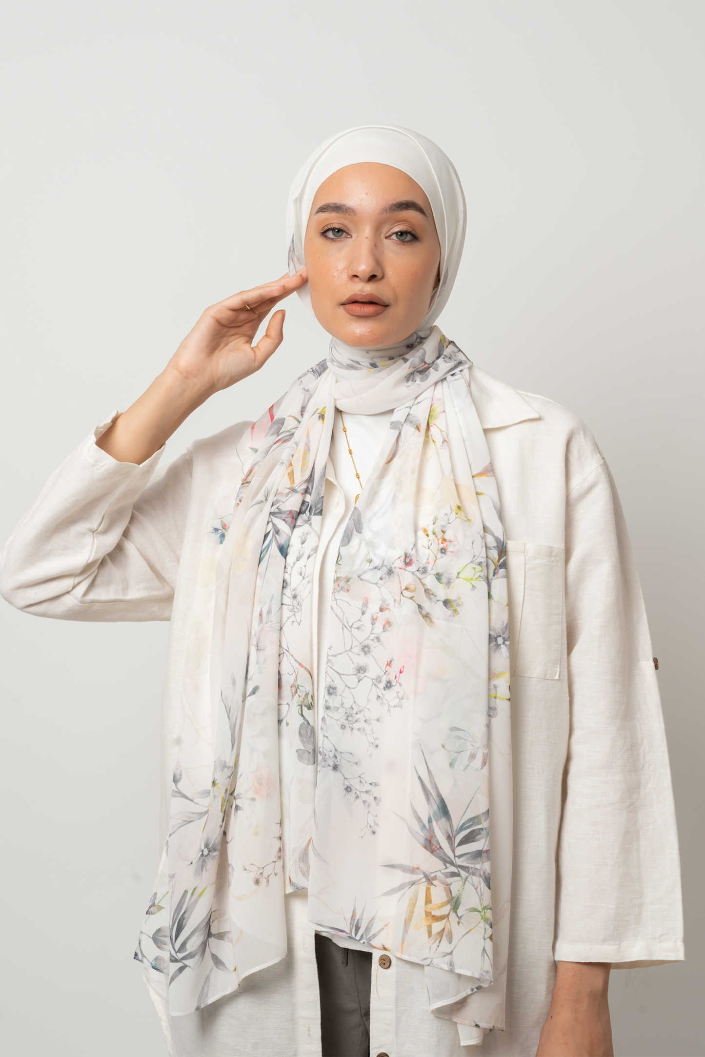 Grey Branches Chiffon Scarf