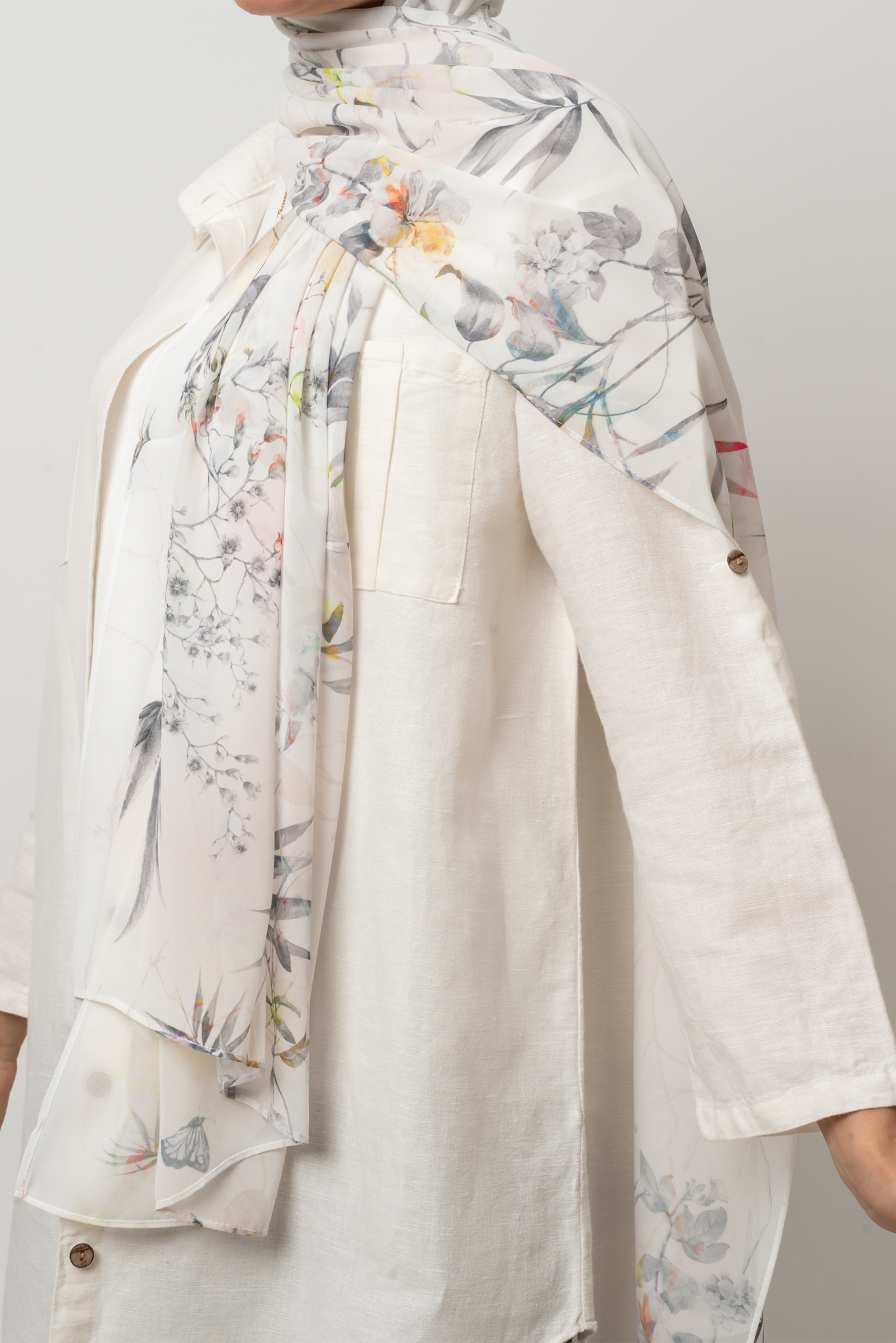 Grey Branches Chiffon Scarf