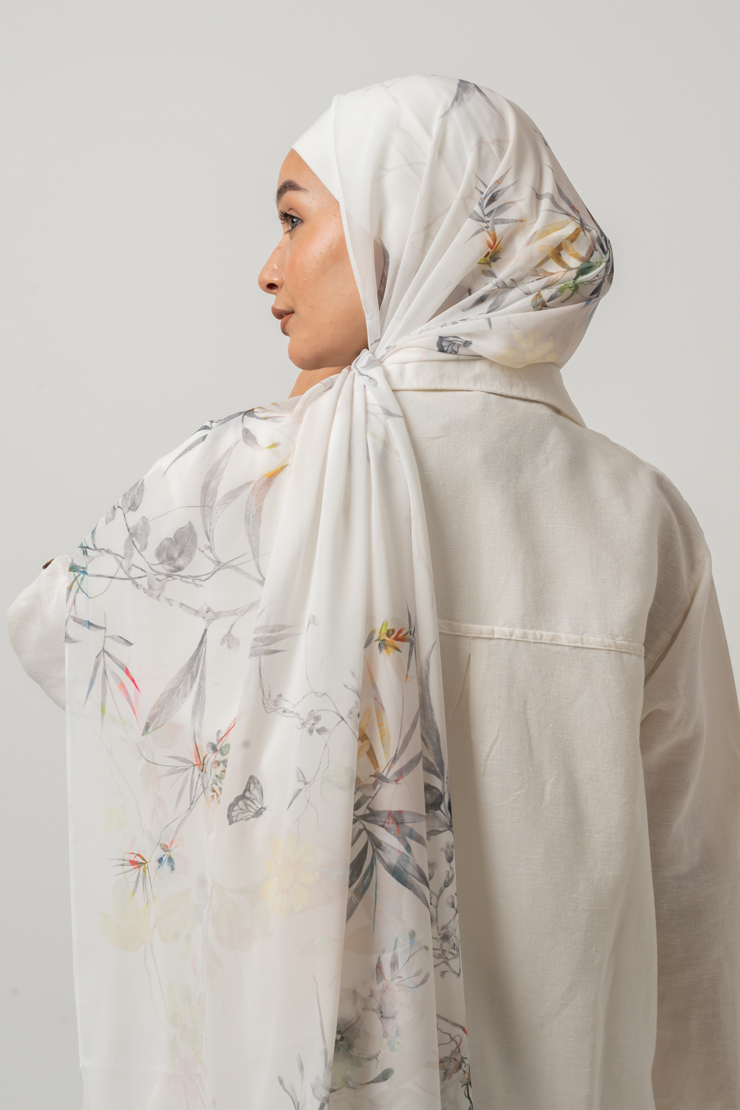 Grey Branches Chiffon Scarf