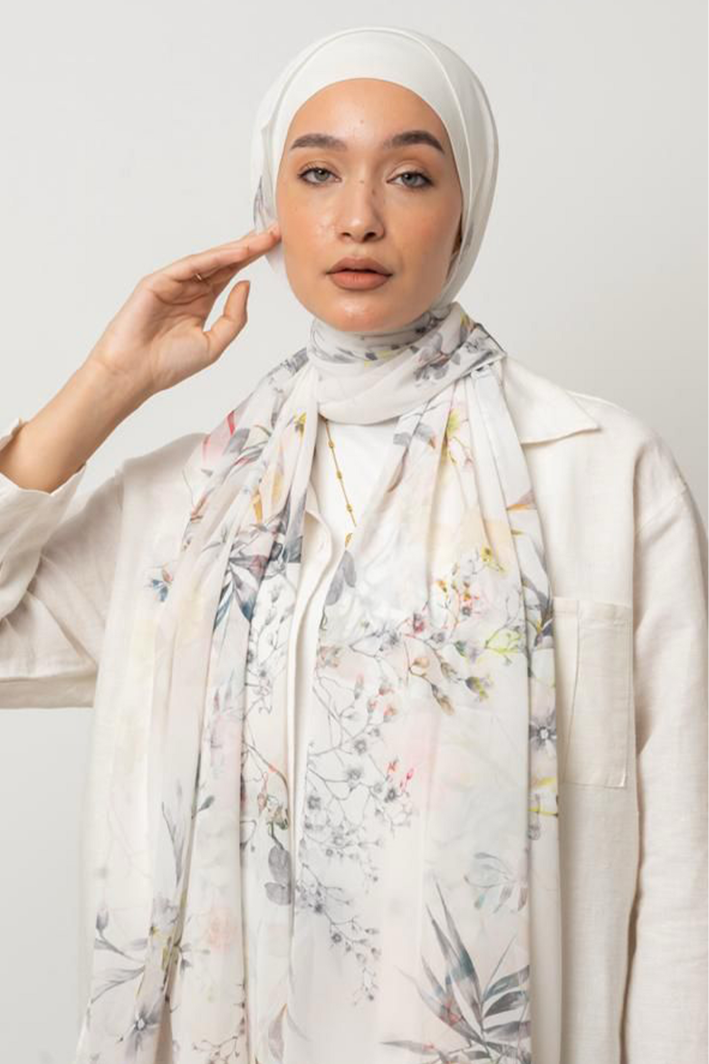 Grey Branches Chiffon Scarf