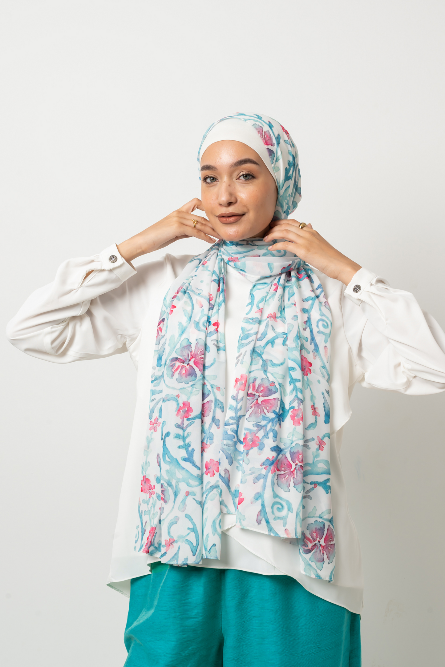 Sapphire Branches Chiffon Scarf