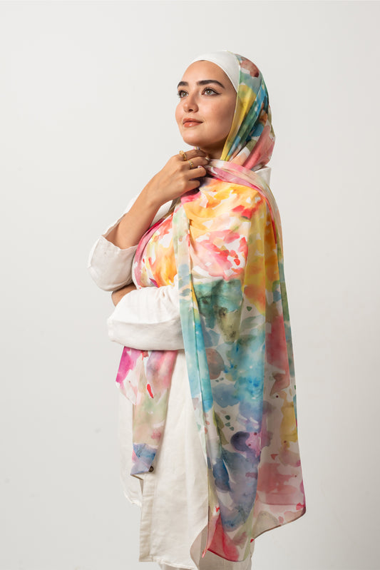 Artistic Watercolor Chiffon Scarf