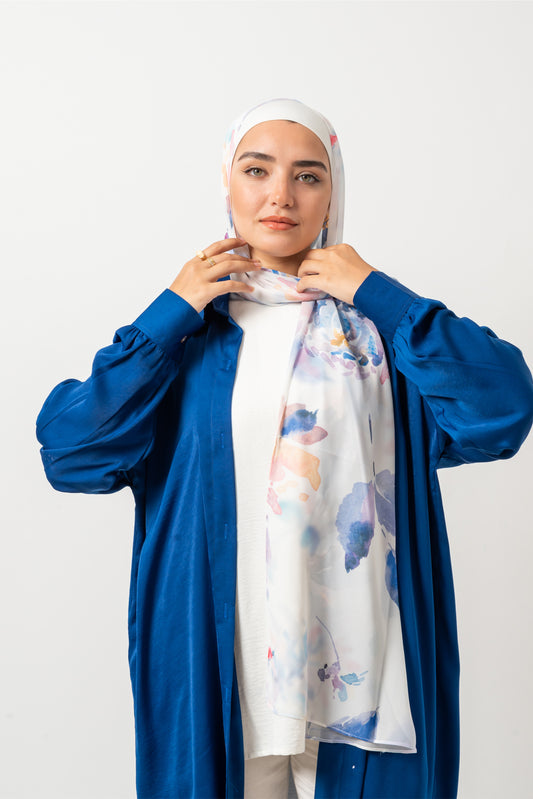 Azure Blossom Chiffon Scarf