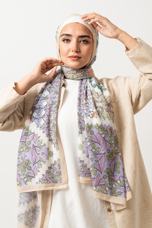 Beige Field Border Chiffon Scarf