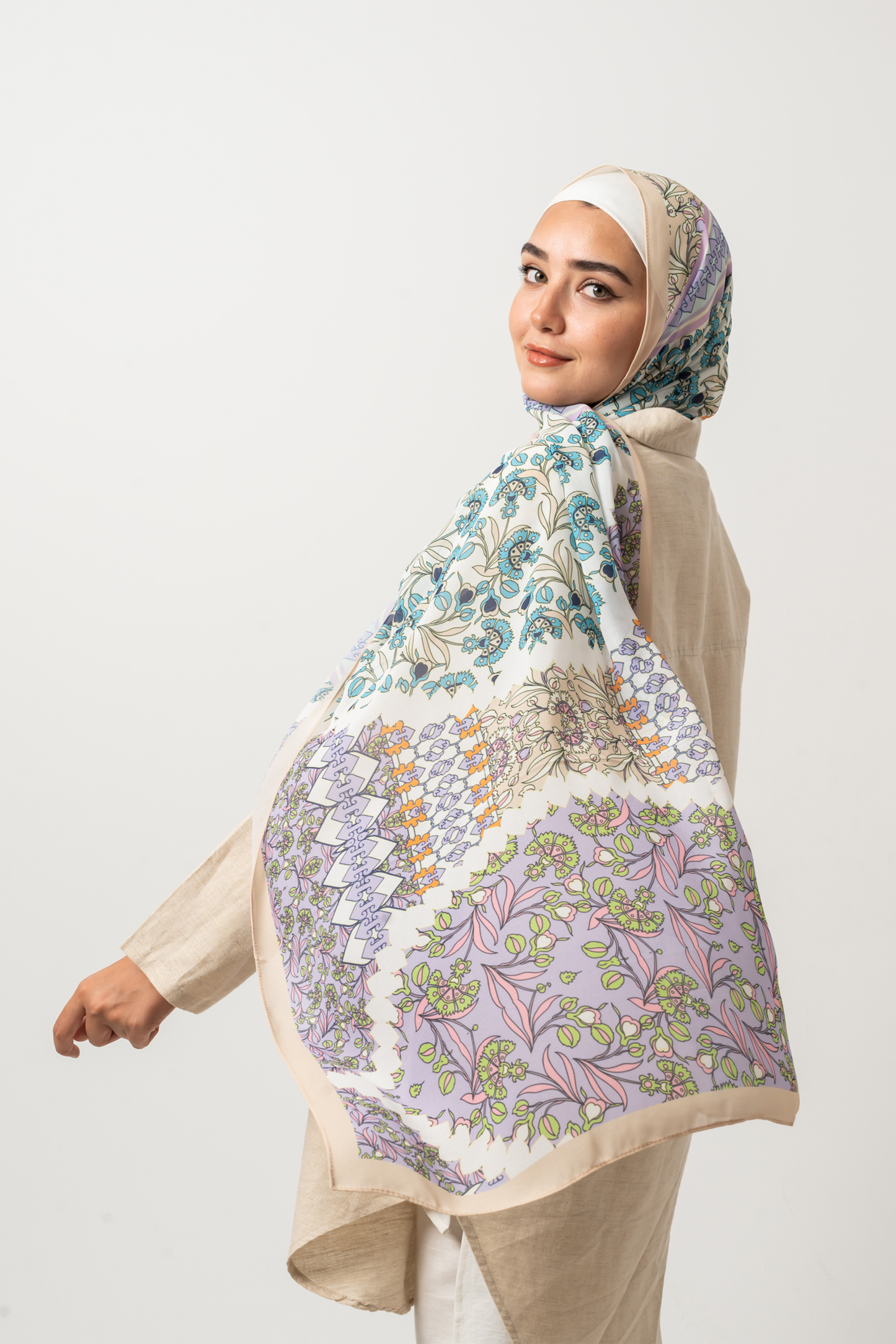 Beige Field Border Chiffon Scarf