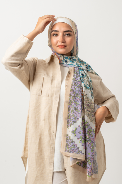Beige Field Border Chiffon Scarf
