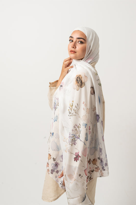 Dreamy Pastel Floral Chiffon Scarf