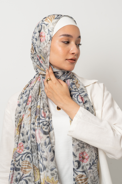 Grey Blossom Chiffon Scarf
