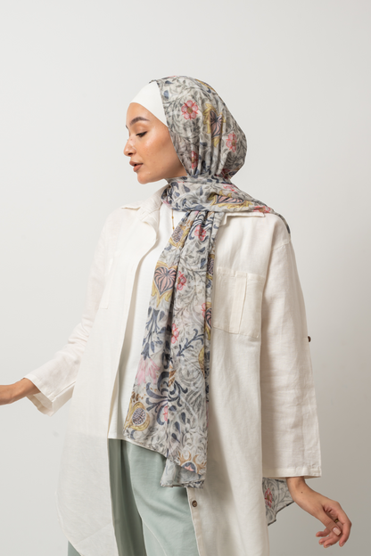 Grey Blossom Chiffon Scarf