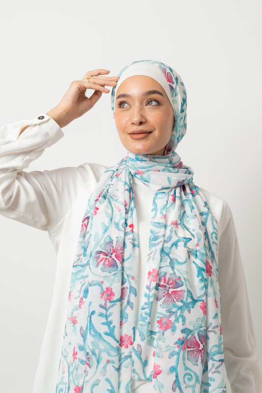 Sapphire Branches Chiffon Scarf