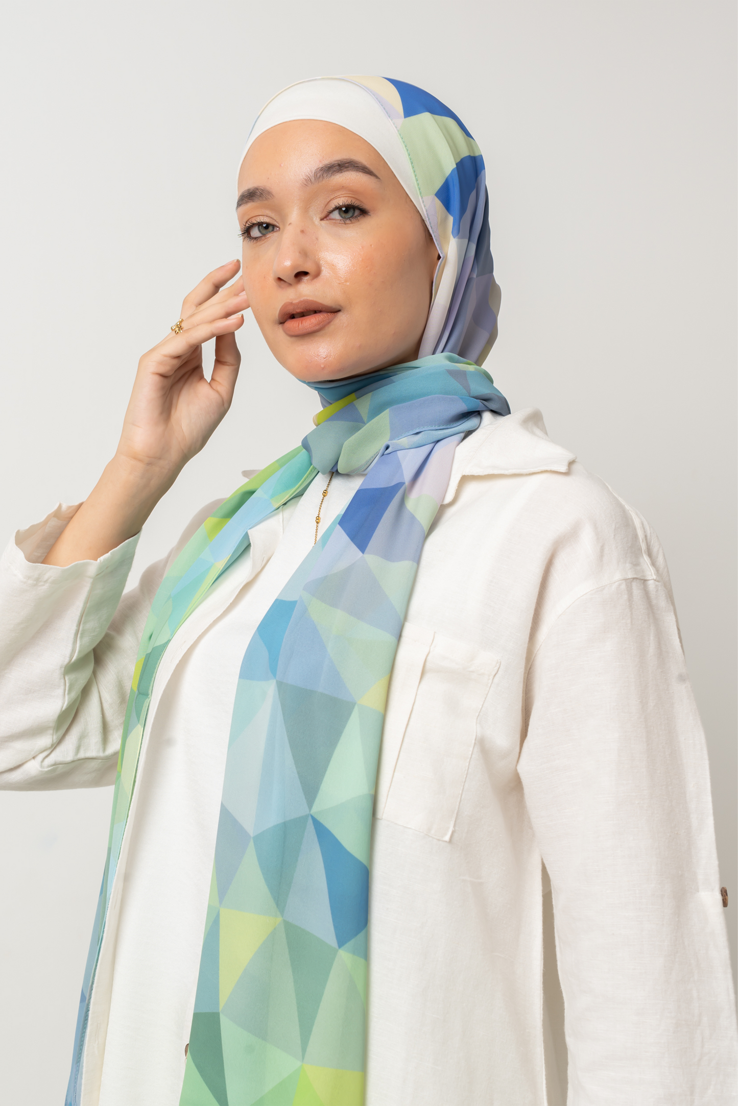 Ocean Geometric Chiffon Scarf