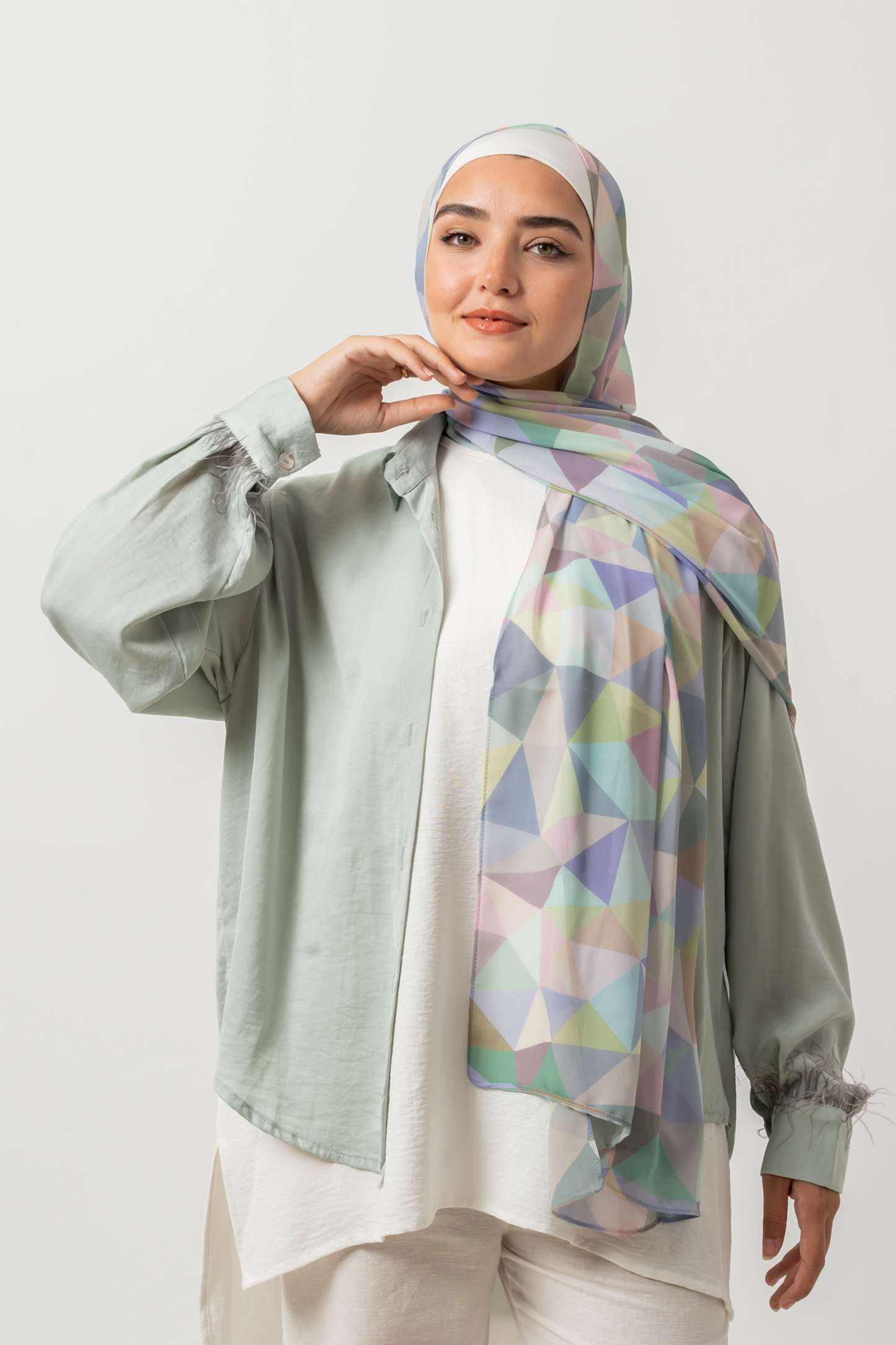 Pastel Triangles Chiffon Scarf