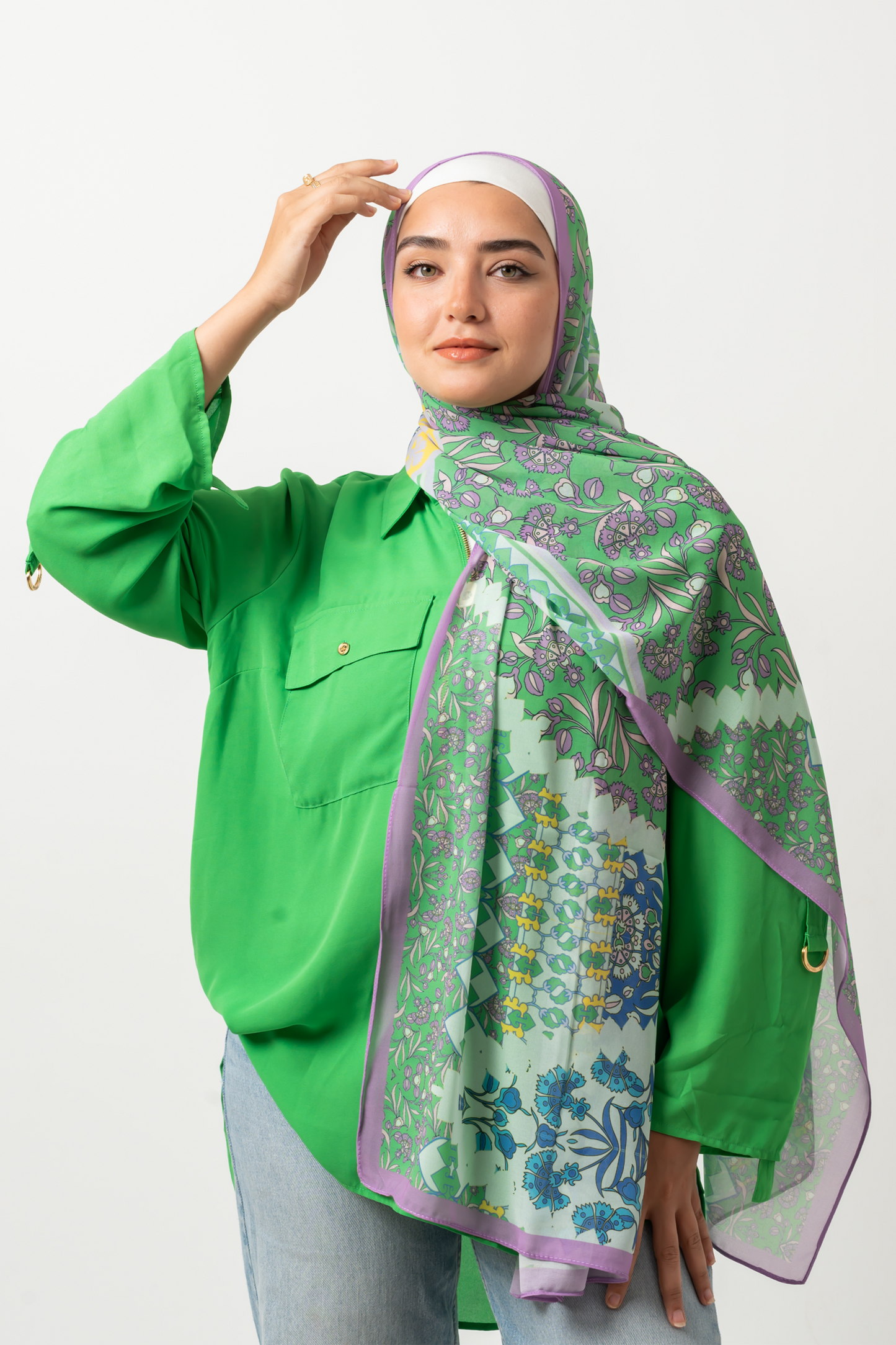 Purple Border Chiffon Scarf