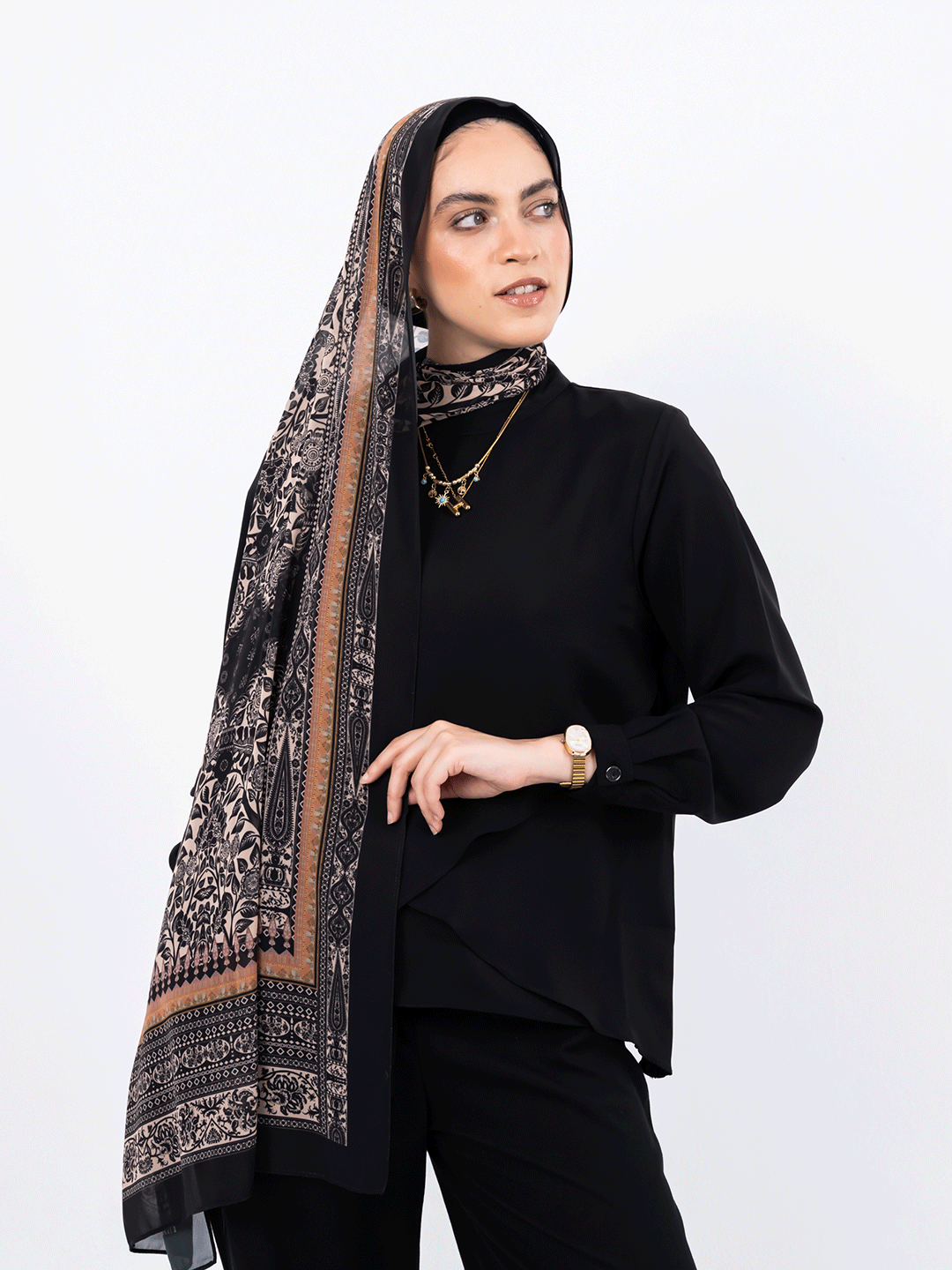 Soft Petals – Printed Chiffon Scarf