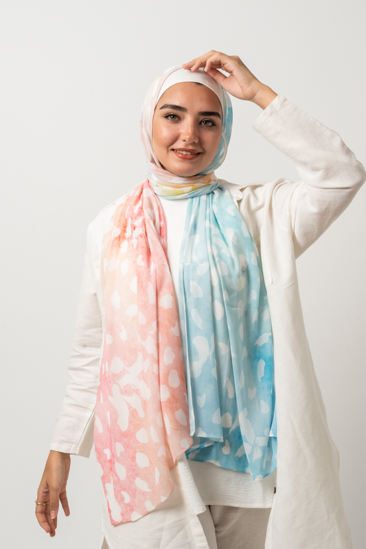 Peach & Blue Side Panel Chiffon Scarf