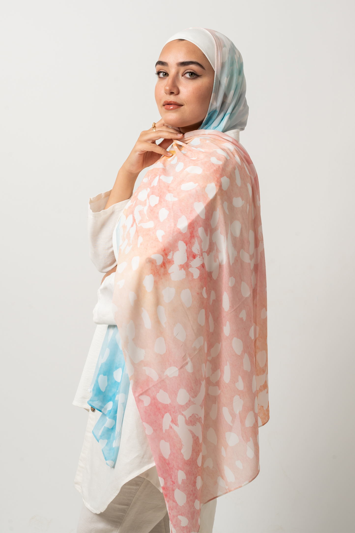 Peach & Blue Side Panel Chiffon Scarf