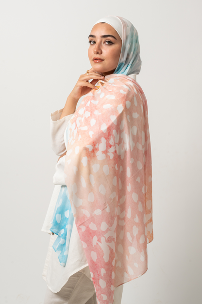 Peach & Blue Side Panel Chiffon Scarf