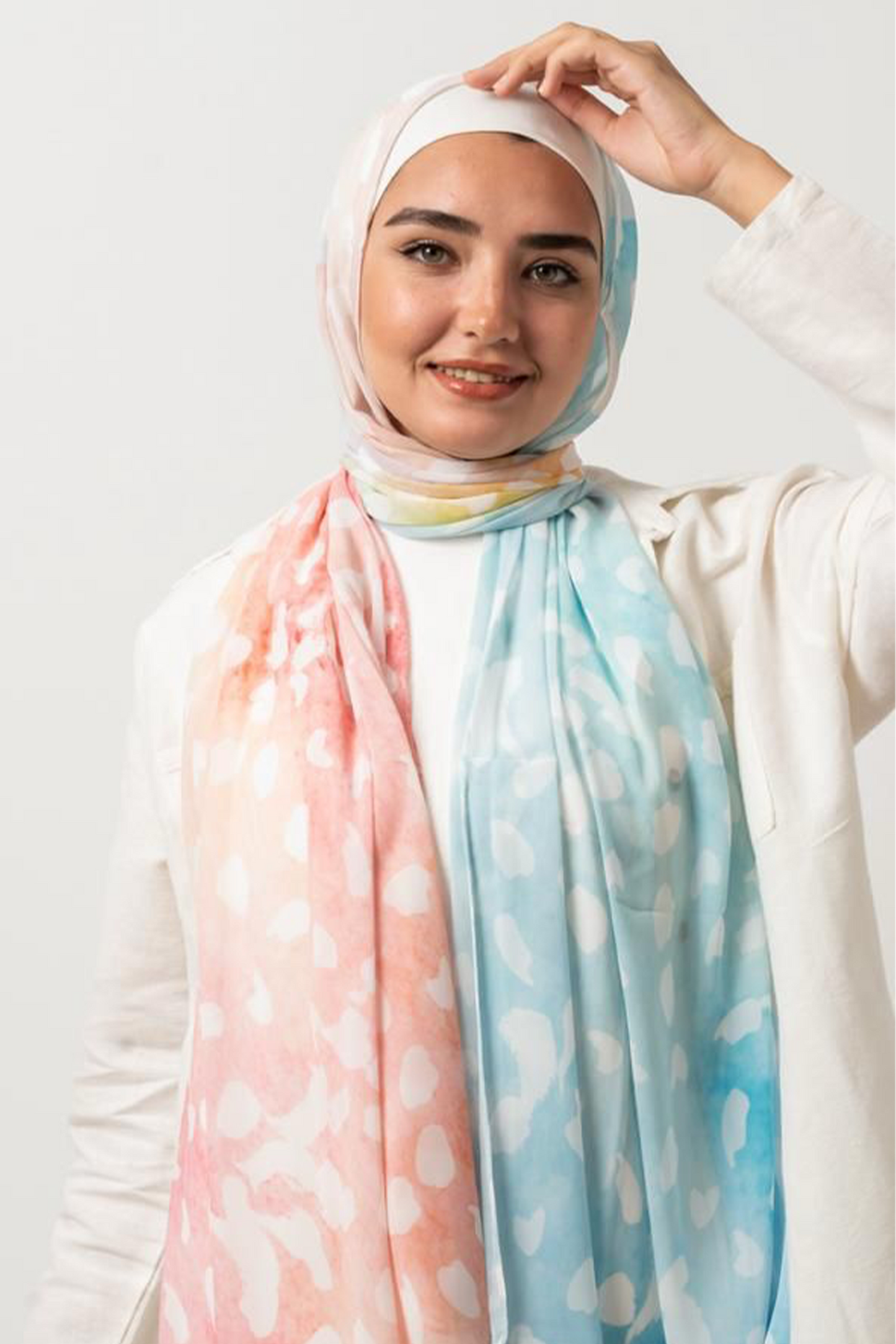Peach & Blue Side Panel Chiffon Scarf