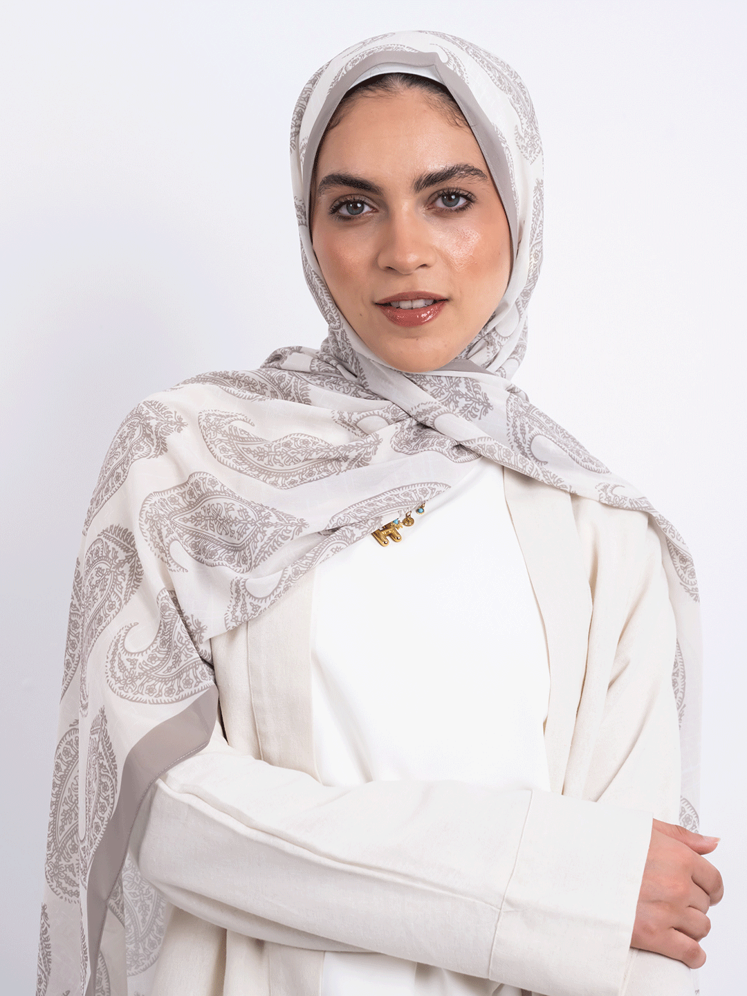 Vanilla Paisley – Neutral Chiffon Scarf