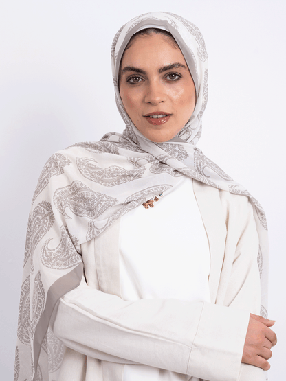 Vanilla Paisley – Neutral Chiffon Scarf