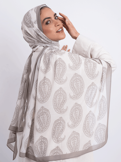 Vanilla Paisley – Neutral Chiffon Scarf