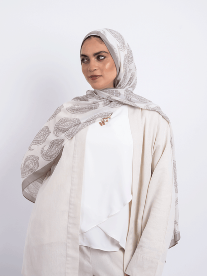 Vanilla Paisley – Neutral Chiffon Scarf