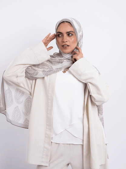 Vanilla Paisley – Neutral Chiffon Scarf