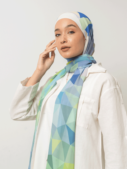 Ocean Geometric Chiffon Scarf