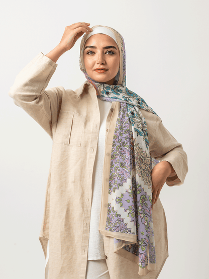 Beige Field Border Chiffon Scarf