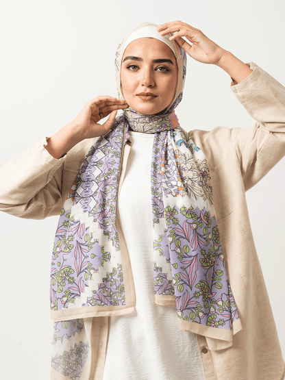 Beige Field Border Chiffon Scarf