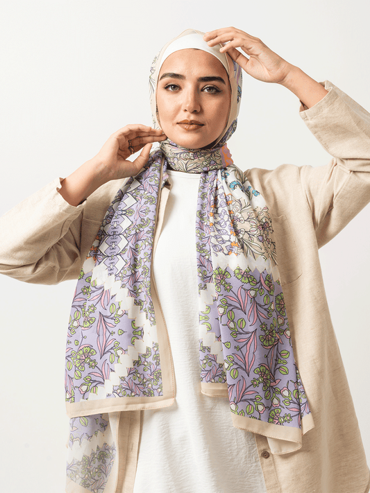 Beige Field Border Chiffon Scarf