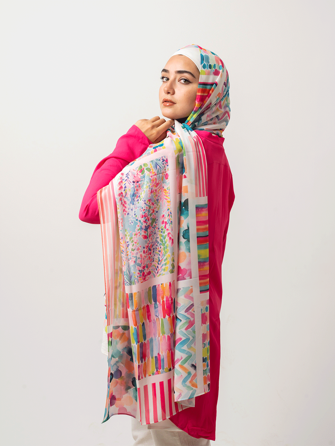 Vibrant Strokes Chiffon Scarf