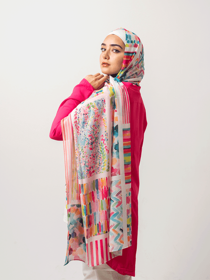 Vibrant Strokes Chiffon Scarf