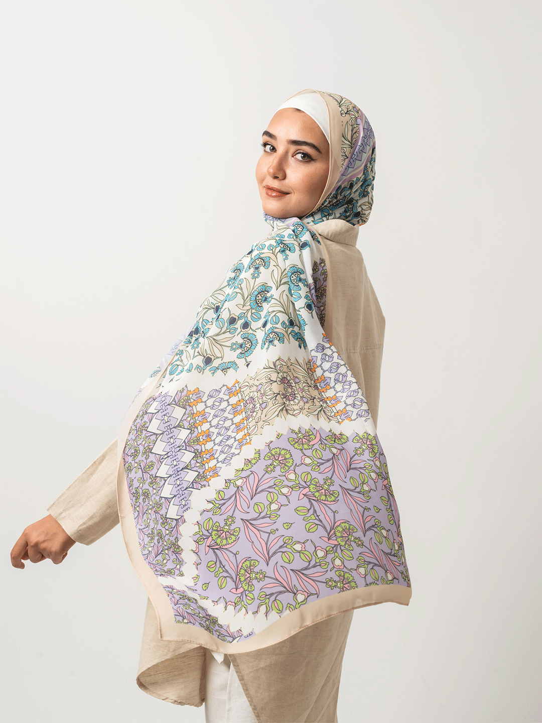 Beige Field Border Chiffon Scarf