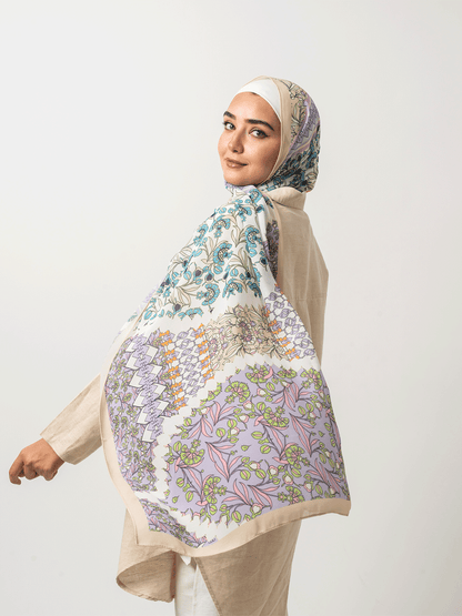 Beige Field Border Chiffon Scarf